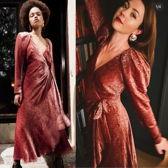 NWT Tanya Taylor Laureen Pink Velvet Maxi Dress - Picture 1 of 8